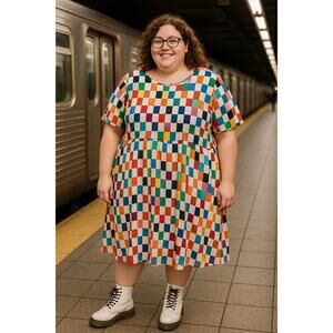 Target Pride Collection Multicolor Geometric Checker Print Cotton Dress 3X artsy